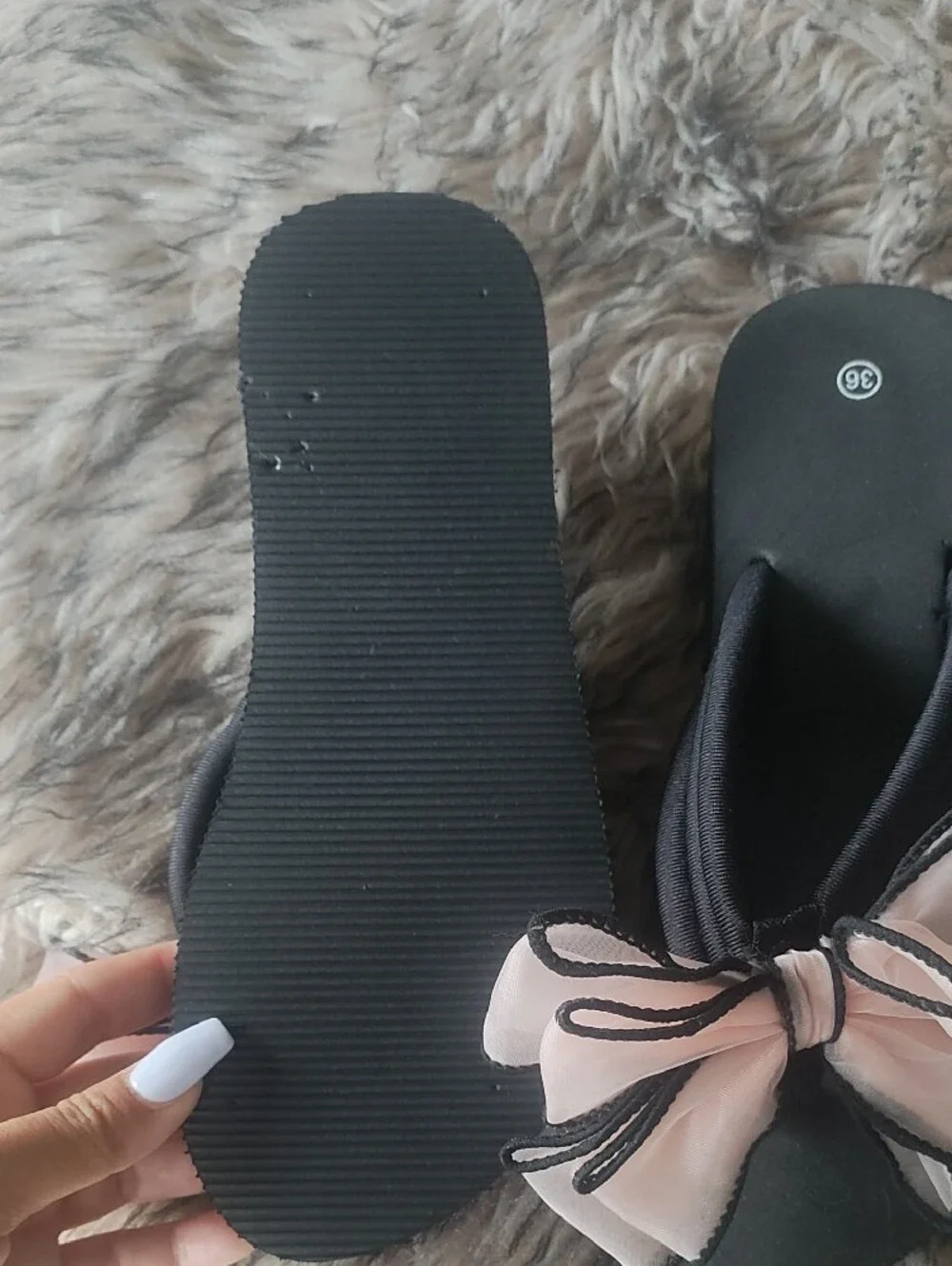 Black Slide Sandals with Pink Bow Accent